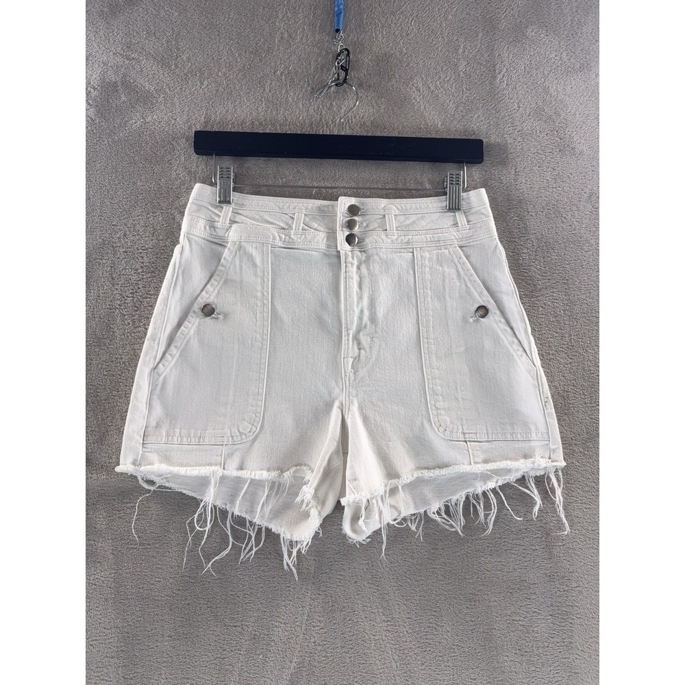 FRAME Utility Shorts Womens Size 28 White Raw Hem High Rise Denim